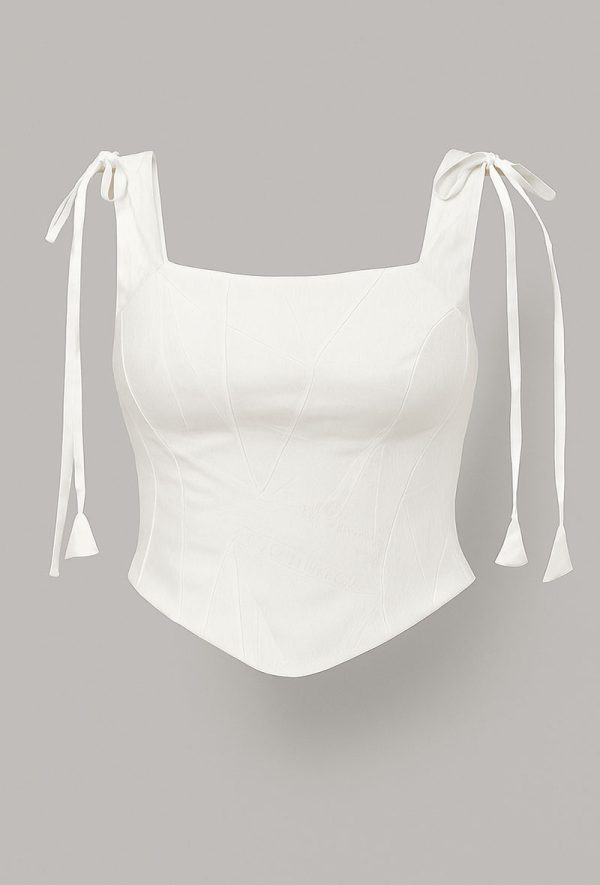 تاپ مجلسی دخترانه یقه خشتی ژاکارد سفید با کاپ و فنر دوزی حرفهای